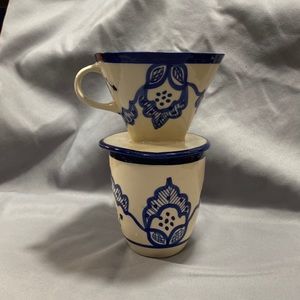 Blue & white stoneware one cup of coffee brewer